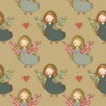 Pattern with girl Sirin. Royalty Free Stock Photo