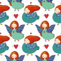 Pattern with girl Sirin. Royalty Free Stock Photo