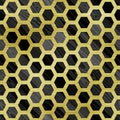 Pattern of gold metal grid on glossy black background