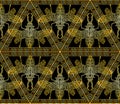 pattern with golden beetles in a triangular ornament in the Greek style