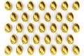 Pattern golden eggs background. Golden eggs view top. Golden egg as a sign of wealth, luxury. Egg as a symbol of easter Royalty Free Stock Photo