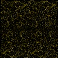 Pattern with golden leaves, abstract swirls, flowers and heart