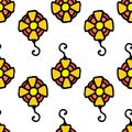 the pattern of the golden order. A seamless pattern of a yellow cruciform medal, drawn in the style of a doodle, is