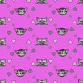 Pattern of gray cats and hearts