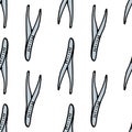 A pattern of gray medical scalpels.Vector pattern of metal scalpels drawn in the style of doodles, gray color often arranged on