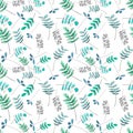 Pattern with green and blue leaves