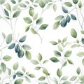 Pattern green leaf plant watercolor background botanical spring wallpaper floral nature seamless foliage Royalty Free Stock Photo