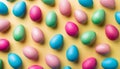 Colorful Easter Eggs on a yellow studio wallpaper background Royalty Free Stock Photo