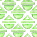 Pattern green ruler protractor triangle and direct watercolor