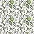 Pattern with green watercolor elements