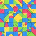 Pattern with a grid of colorful shapes, including circles, squares, trian Royalty Free Stock Photo