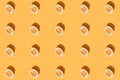 Pattern with halves of lemon collection with shadow on orange background