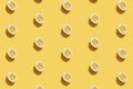 Pattern with halves of lemon collection with shadow on yellow background