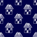 Pattern hand draw houses blue white color