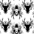 Pattern with hand drawn beautiful deer and silhouette of deer. Royalty Free Stock Photo