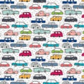 Pattern With Hand Drawn Doodle Cars Background.