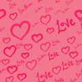 Pattern Hand drawn doodle seamless of hearts, love and be mine worlds pink on pink background Royalty Free Stock Photo