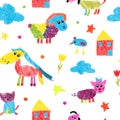 Pattern with hand-drawn farm animals. White background. Pencil technique. For textiles