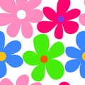 Pattern with hand drawn flowers in bright neon colors. Kidcore aesthetic, y2k flat style. Trendy vector illustration for