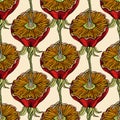 Pattern with hand drawn flowers