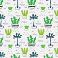 Pattern With Hand Drawn Plants In Pots. Royalty Free Stock Photo