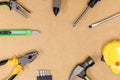 Pattern hand tool pliers screwdriver hammer set builder repairman close-up Royalty Free Stock Photo