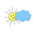 Pattern handmade, happy sun peeking from behind the clouds. Vector