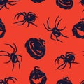 Pattern with happy halloween pumpkin and spider