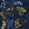 Floral gold seamless pattern with leaves for wallpaper, greeting cards, gift box, textile print. Royalty Free Stock Photo