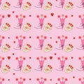 Pattern Happy Valentine\'s Day  February 14th. Vector pattern with a bouquet of flowers and a box of chocolates. Royalty Free Stock Photo