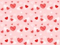 Seamless vector pattern with love romantic red line art hearts on pink background