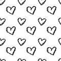 Pattern of hearts hand drawn vector sketch. Seamless heart art background hand drawn by wax crayon drawing. Romantic Royalty Free Stock Photo