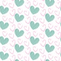 Pattern with hearts in light blue and pink. For valentines day, birthday and holidays, gifts.