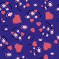 pattern of hearts, ovals and curved lines on a purple background