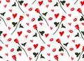 Pattern of hearts, roses and kisses