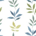 A pattern of herbs, branches and leaves for high resolution print. Seamless pattern painted by watercolor on a white background. O