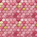 pattern with hexagon shape in pink and gold color. tile, seamless pattern