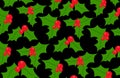 Pattern with holly leaves on black background Royalty Free Stock Photo