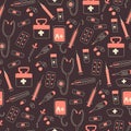 Pattern with Hospital and Medical Tools. Vector Doodle Elements.