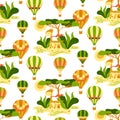 pattern with hot air balloons, giraffe