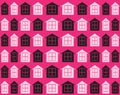 pattern of the houses. Houses pink black background