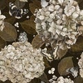 Pattern of hydrangea with butterflies. Hand drawing in gouache. Suitable for the design of fabric, paper Royalty Free Stock Photo