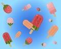 Pattern Ice cream fruit on background blue. Royalty Free Stock Photo