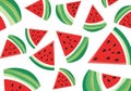 Pattern of illustrated watermelon slices on a white background. The Royalty Free Stock Photo