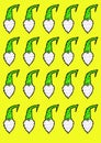 Pattern illustration of gnomes in green caps on a yellow background Royalty Free Stock Photo