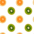 pattern of a illustration of a kiwi and orange fruit. Lines art tropical kiwi fruit