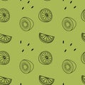 pattern of a illustration of a kiwi and orange fruit. Lines art tropical kiwi fruit