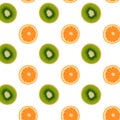 pattern of a illustration of a kiwi and orange fruit. Lines art tropical kiwi fruit