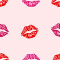 Pattern imprint of lipstick on pink background