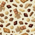 Pattern of individual chocolate bars, pieces, and candies Royalty Free Stock Photo